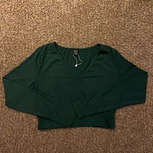 SHEIN Forest Green V-Neck Blouse